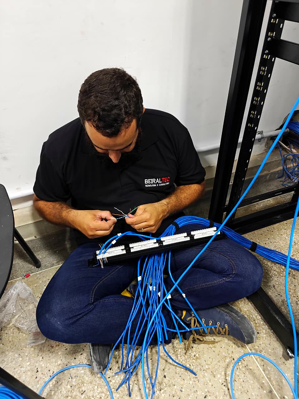 Terminação dos cabos de rede no patch panel